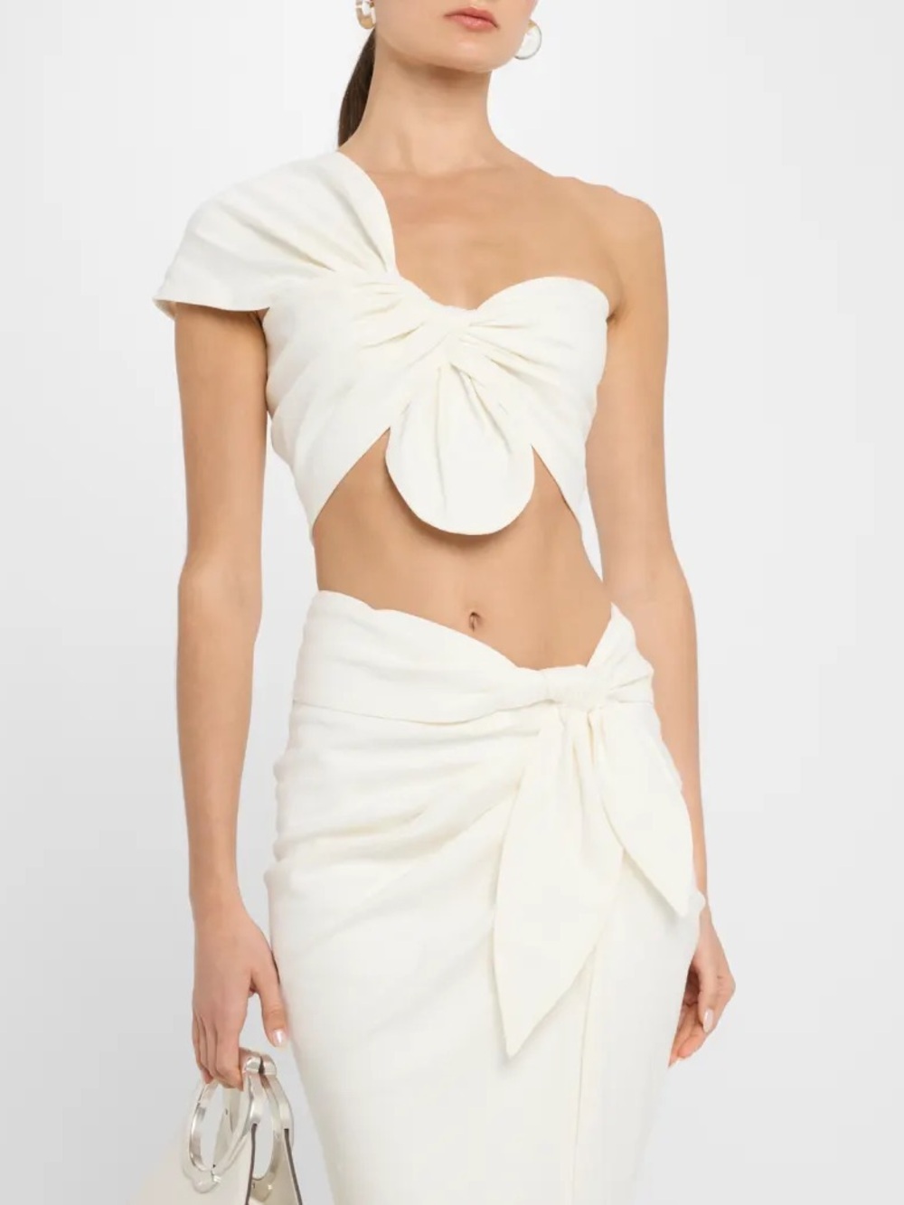 Just Bee Queen Sol Top White Linen One Shoulder Twist Ruched Crop Size S Flaw